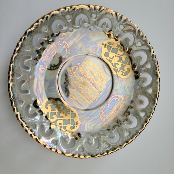 Rare Royal Crown Iridescent Reticulated Plate 6" White Gold Round 44/356 - Picture 4 of 4
